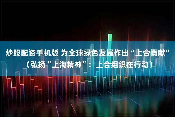 炒股配资手机版 为全球绿色发展作出“上合贡献”（弘扬“上海精神”：上合组织在行动）